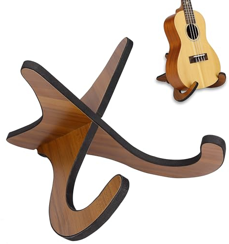 Eidoct Ukulele Stand, Wooden Folding Portable X-Frame Stand with Sponge Edge, for Ukulele, Mandolin, Banjo, Violin (Dark Brown)