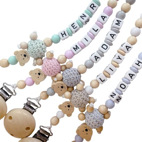 personalisiertes baby geschenk mit Namen für für Mädchen oder Junge Baby Geschenk personalisiert zur Geburt & Taufe Teddy Bär Natur Holz Blau Rosa Grau Sand MInt