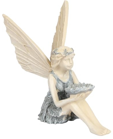 MONCAP Fee Gartendeko Ornament Sitzende Zauberfee Gartenfiguren Sitzende Fee Garten Ornament Elfen Harz Handwerk Statue Gartenfeen mit Flügeln für Draußen Yard Garten Hof Dekoration (13cm x 18cm)