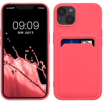 kwmobile Custodia Compatibile con Apple iPhone 13 Cover - Back Case Cellulare con Slot Porta Carte - Morbida in Silicone TPU rosa shocking