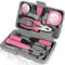 Household Repair Tool Kit Pink Tool Kit with Case Hammer and Allen Key Set with Electrical Tape Screwdriver Test Pen Plier Bits Ladies Tool Box for Home (13PCS)
