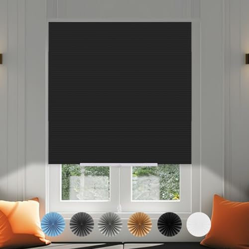 No Drill Blinds for Windows Temporary Blackout Sunlight UV No Screw Stick on Pull Down Blinds Curtains Light Filtering, Perfect Easy Fit Install for Bedroom,Bathroom, Kitchen Windows,Doors