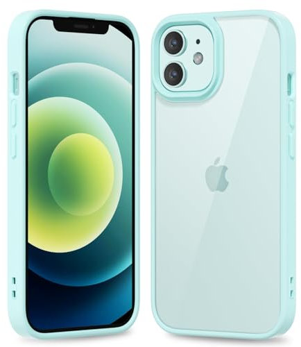 oakxco Thin Slim Clear case for iPhone 12/ iPhone 12 Pro, Transparent Hybrid Hard Shell Plastic & Soft Silicone Rubber Bumper, Non-Yellow Acrylic Protective Lightweight Cover for Women, Mint Green