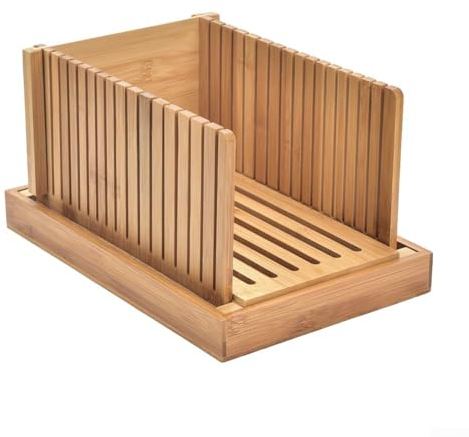 DAZZLEEX Trancheuse à pain en bois, planche à découper pliable en bois avec plateau ramasse-miettes pour pain, toast, (horizontale)
