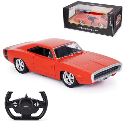 Offiziell lizenzierter RC 1970 Dodge Charger RT, 1:16 Maßstab, Fernsteuerbar mit Soundeffekten, LED-Leuchten, unabhängiger Federung, detailliertem Innenraum – Rot