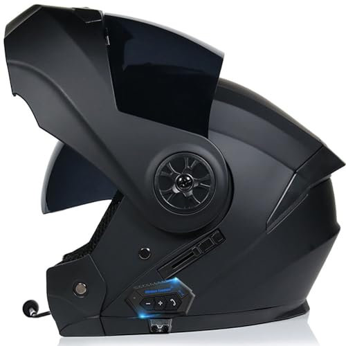 Beyswage Klapphelm mit Bluetooth Integriert, Doppel Visier, Unisex Anti-Fog-Doppelspiegel, Modularer Integralhelm, ECE Genehmigt, Automatische Reaktion, Schwarz, Motorrad