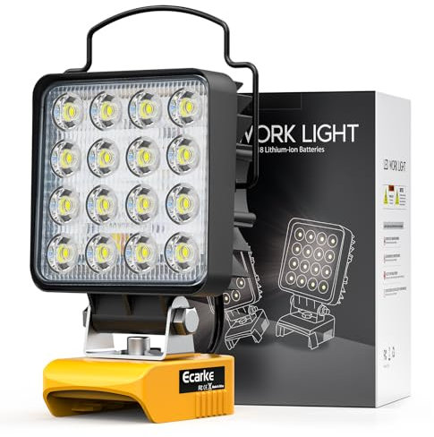 Ecarke Cordless LED Work Light - 48W/4800LM, 6500K Colour Temperature, Portable Flashlight for Dewalt 20V Battery, Type-C & USB Charging - Ideal for Camping, Hiking & Construction Sites(No Battery)