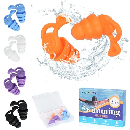 Hengxinchen 5 Pares Tapones Oidos Natación Adultos,Impermeable Tapones Silicona Piscina, Tapones Oidos Silicona Natacion Reutilizable, Tapones Piscina Adulto Para Surf, Ducha, Buceo