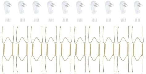 QUARKZMAN 10Stk Teller Aufhänger 8 Edelstahl Unsichtbare Wand Teller Aufhänger mit 10Stk Wand Haken für Dekorative Teller Gold