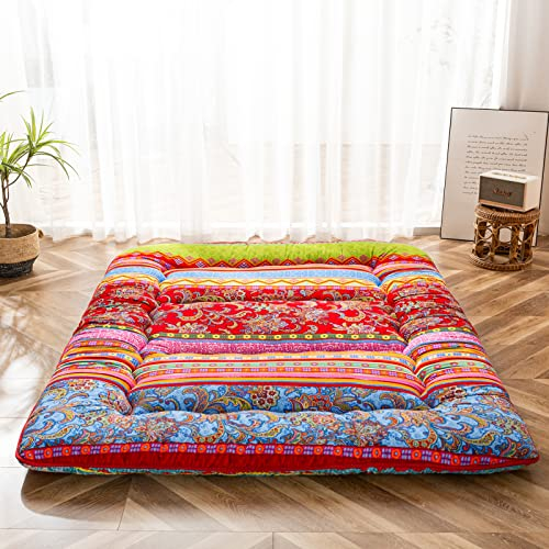 Futon-Matratze, Vintage, japanisches Blumenmuster, Boho-Stil, faltbar, rollbar, Schlafsofa, Bett, tragbare Camping-Matratze, Couch, Bett, Futon
