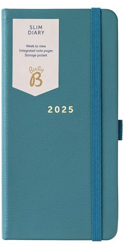 Busy B Dünner Wochenplaner 2025 mit grünem Kunstledereinband, kompaktes Design, Taschenkalender, Wochenansicht, Notizseiten und Aufbewahrungstasche, Tagebuch im Handtaschenformat für Organisation