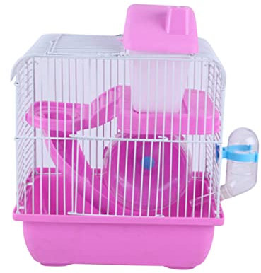 Kisangel Mini Cage pour Hamster Double Couche Décorations pour Chinchilla Cage en Acrylique pour Petits Animaux Roue De Course Incluse Couleur Aléatoire