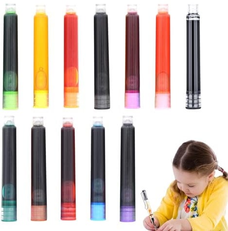 Fountain Pen Ink Cartridges | 12 Assorted Coloured Ink Cartridges | Fountain Pen Cartridges Ink Cartridge for 2.6mm Bore Diameter