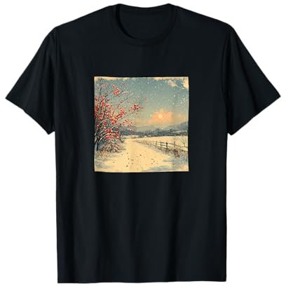 Grafica vintage paesaggio prato innevato Maglietta