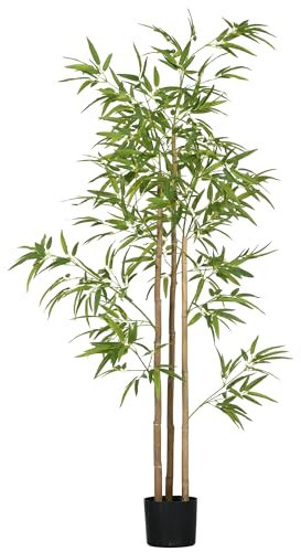 HOMCOM Plantas Artificiales, bambú Artificial, Planta Artificial 180 cm con 830 Hojas, Planta de Interior, árbol Artificial, decoración Vegetal para Interior, Verde
