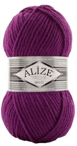 Strickgarn Strickwolle Superlana Maxi 100g 25% Wolle Wintergarn Winterwolle, 50 Farben, Farbe:209 fuchsia