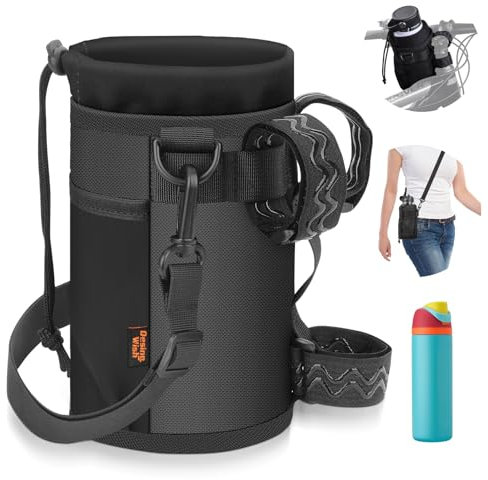 Desing Wish Porte 12-24oz Gourde Velo sans Vis Bidon Porte Velo avec Poche en Maille et Bandoulière Porte Gourde VTT pour Bouteille de Vélo Guidon Poussette Scooters Randonnée Fauteuil Roulant