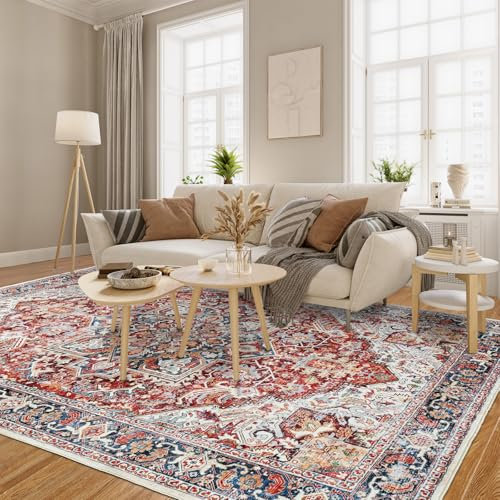 XSIVOD Area Rugs for Bedroom Living Room, Orange/Red Washable Rugs for Entryway Kitchen Mat, Non Slip Bedside Vintage Rug, Soft Oriental Rug Accent Floor Carpet for Home Decor, 120 x 180 cm