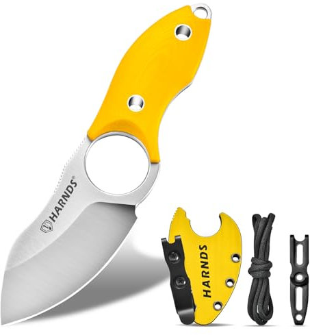 Harnds Kleines Messer mit fester Klinge Full Tang Neck Camping Messer EDC mit D2 Stahlklinge und G10 Griff zum Angeln und Häuten von Auberginen