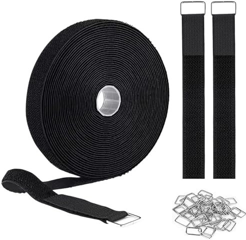 2cm x 5m Velcro Cable Ties Hook and Loop Tape with 25 Metal Buckles, Reusable Cable Ties Cut-to-Length Adjustable Velcro Straps Nylon Securing Cinch Strap for Cable Tidy Wire Management Cord Organiser
