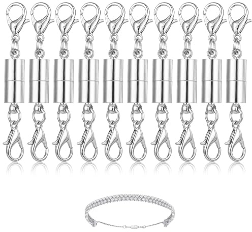 10 Pack Magnetic Necklace Clasps Silver Closures Magnetic Jewelry Clasps | Necklaces Fasteners Chain Clasps Connector Locking Magnetic Bracelets Clasp for Bracelet Necklace Anklets Making (Silver)