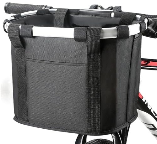 Fahrradkorb Vorne,Faltbar Einkaufskorb Aluminium Rahmen Wasserdicht Oxford-Stoff Fahrrad Korb mit Handgriff für Kleine Haustiere Pendeln Einkaufen Picknick (Lenkerbefestigung, Gewöhnlicher Griff)