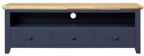 Mobile TV con 3 cassetti e mensola, completamente assemblato, grande mobile TV per soggiorno, blu navy (W145 H50 D45)