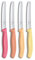 Victorinox Swiss Classic Breakfast Knife, Bread Knife, 4-Piece Set, Sharp Blade, Serrated Edge, 11 cm, Stainless Steel, Pink, Orange and Yellow