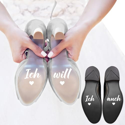 BOFUNX Schuhaufkleber Hochzeit Ich will Ich auch Schuhsticker Selbstklebend Aufkleber für Hochzeitsschuhe Geschenkidee für Brautpaare