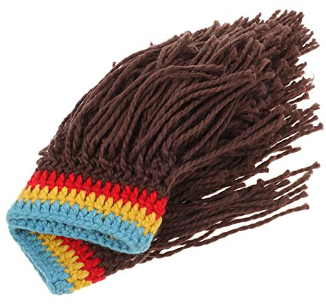 Reggae Perückenmütze Lustig, Handgestrickte Winterwollmütze Kaffee
