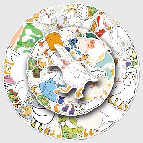 Bric Dodo 50 Stück Gans Aufkleber Auto Laptop Telefon Gitarre Skateboard Motorrad Fahrrad Niedlich Cartoon Tier Stickers Set Vinyl Wasserdicht Aesthetic Aufkleber für Jugendliche Kinder Erwachsene