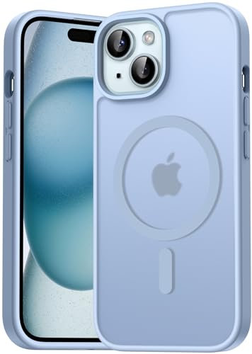 Natiiozie Magnetica Cover Compatibile con iPhone 15 Compatibile con MagSafe Custodia Traslucida Opaca Posteriore, Anti-impronta Resistente ai Graffi Protettiva Case Blu
