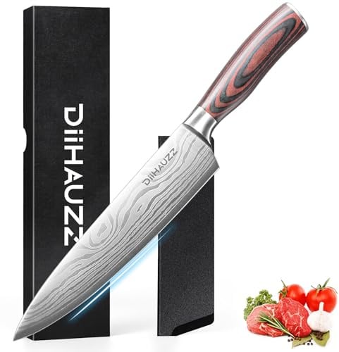 DiiHAUZZ Kochmesser 20cm, ultrascharfes Fleischmesser, 5Cr15MoV Edelstahl | 59HRC, Ergonomischer Pakkaholzgriff, für Fleisch, Gemüse und Kräutern