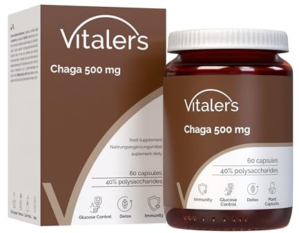 Vitaler's Chaga 500 mg - 60 Kapseln, Vegan, 2 Monate Nahrungsergänzung, ohne Konservierungsstoffe, reine Zusammensetzung
