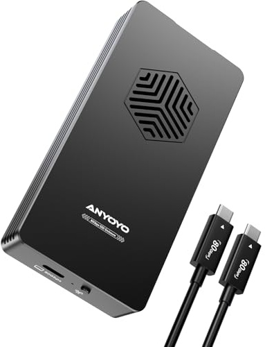 ANYOYO Carcasa SSD M.2 NVMe de 80 Gbps con ventilador de refrigeración, carcasa de aleación de aluminio compatible con Thunderbolt 5/4/3/USB4, compatible con SSD de llave M/B+M, instalación sin