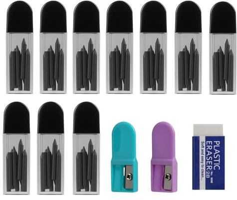 100 Stück 2B Zirkelminen Set mit Radiergummi und Zirkelspitzer - Hochwertige Ersatzminen für Zirkel mit 2mm Durchmesser, Graphitminen für präzise Zeichnungen，für Mathematische Zeichnungserstellung