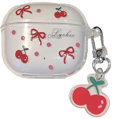 Clear Red Cherry Pattern Accessories Headphone Earphone Protective Cover Case for Lenovo Thinkplus LP40 Pro ​with Pendant