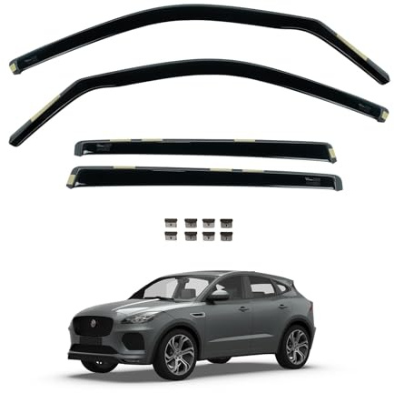 Team HEKO Wind Deflectors for Jaguar E-Pace 2018+ Front and Rear Set of Window Deflectors, Accessories Smoked UV & Scratch Resistant Acrylic In-Channel Fitting Air Ventilation & Rain Protection