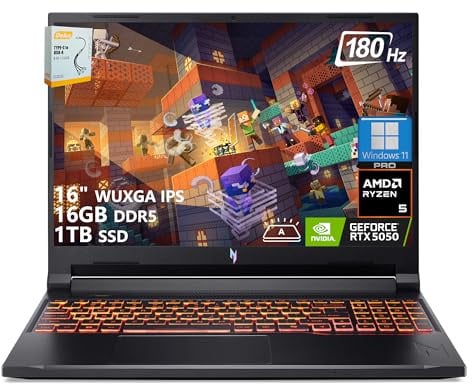 acer Nitro V 16 AI Gaming Laptop | 16 pulgadas WUXGA IPS 180Hz | AMD Hexa-Core Ryzen 5 240 | 16GB DDR5 1TB SSD | GeForce RTX 5050 8GB DLSS4 (hasta 440 tapas AI) | Teclado retroiluminado Win11 Pro con