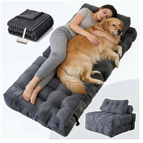 SJWJWOO Menschliches Hundebett, 190x85x20cm, 3-in-1 faltbares mit Decke XXL Hundebett für Menschen Haustiere,Gray