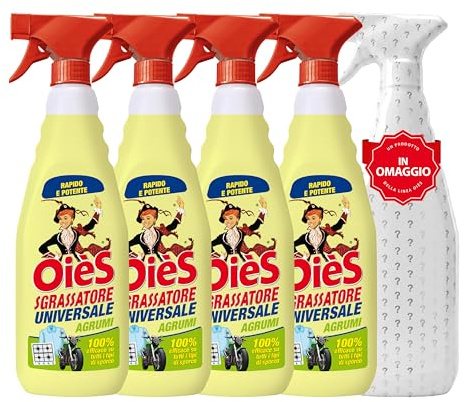 OièS Sgrassatore Universale 750 ml - Spray Sgrassante Rapido e Potente per Cucina, Forno, Piano Cottura, Acciaio e Superfici Lavabili - Elimina Grasso Ostinato e Sporco Incrostato - Agrumi (4 Unità)