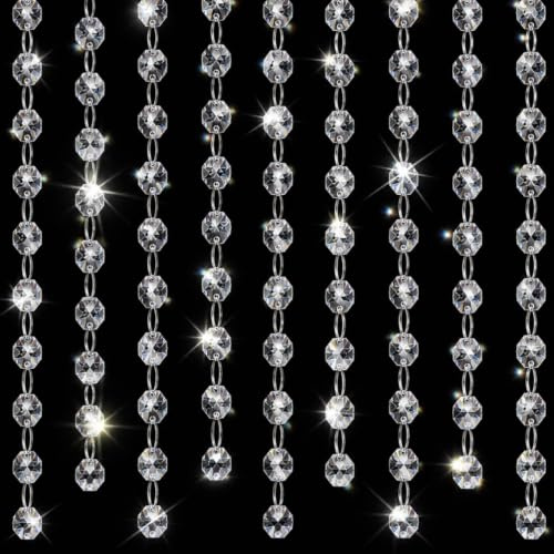 15M Acryl Kristall Perlen Girlande 10 Stränge Kristall Perlen Türvorhang Perlenvorhang Kronleuchter Kristallperlen Saiten Aufhängen Glasperlen Girlande Diamanten Hochzeit Deko Achteckige Glitzersteine