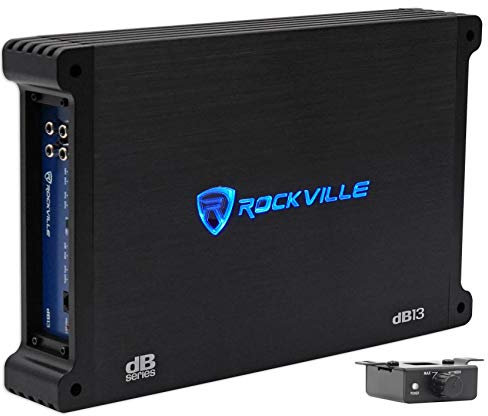 Rockville dB13 3000W Mono 2-Ohm Car Amplifier, High-Speed MOSFET, Adjustable 12dB Crossover, LED, Remote Sub Control, Perfect for Car Audio and Subs