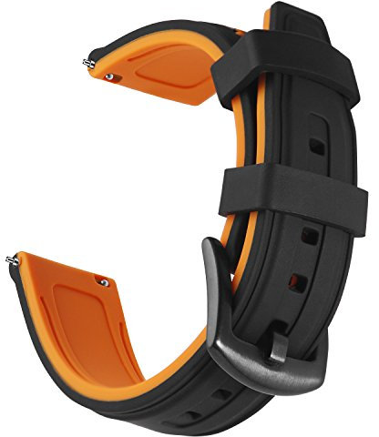 OLLREAR Unisex Silikon Uhrenarmbänder Gebürstete Edelstahl Schwarz Schnalle Zweifarbig Uhrenarmbänder Schnellverschluss Ersatzbänder für Herren und Damen (24mm, Orange)