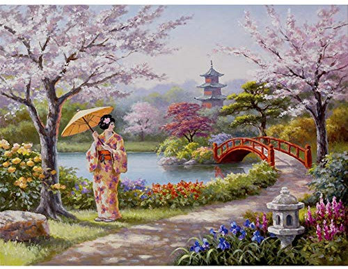 Enfants Puzzles 1000 Pieces Femme sous Les Fleurs De Cerisier Japonais Adultes en Bois Puzzle Classique Créatif Jeu Puzzles Art Jouet Puzzles