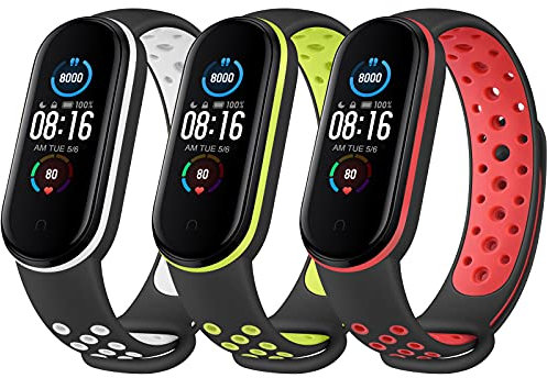 Yisica 3 Pièces Bracelet Campatible pour Xiaomi Mi Band 5 / Xiaomi Mi Band 6, Bracelets des Remplacement en Silicone pour Mi Band 5 / Mi Band 6 / Amazfit Band 5, Femmes Hommes