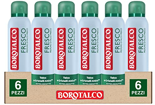 6 x Borotalco Deo Spray 48h Frischer Duft von Talkum mit aktiven Kristallen extra trocken - 6 Flaschen à 150 ml
