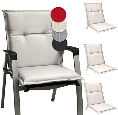 Beautissu 4er Set Niedriglehner Auflagen 100x50 cm Base NL – Bequemes Sitzkissen 6cm Dickes Sitzpolster Sitzauflage für Garten Balkon Camping Stuhl – Gartenstuhlauflage Niederlehner Natur