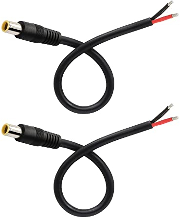 GINTOOYUN 2PCS DC7909 Cable de alimentación 12V DC 8mm Enchufe Macho a Cable Desnudo Cable de alimentación de Tipo Abierto 16AWG DC 7.9mm x 5.5mm Enchufe de Barril (0.3m)
