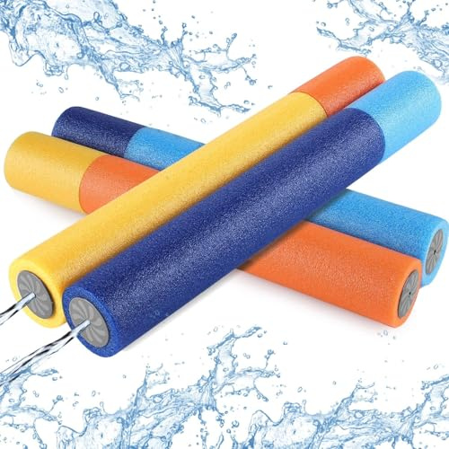 LISOPO 4er Set Wasserpistole Wasserspritze aus Schaumstoff mit stabilen Innenleben Spritzpistole für Kinder als Mitgebsel 34cm (Blue orange, Big)